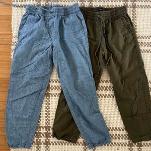 Pair of J Crew Linen Pants, Olive (00 P)  and Blue (00)